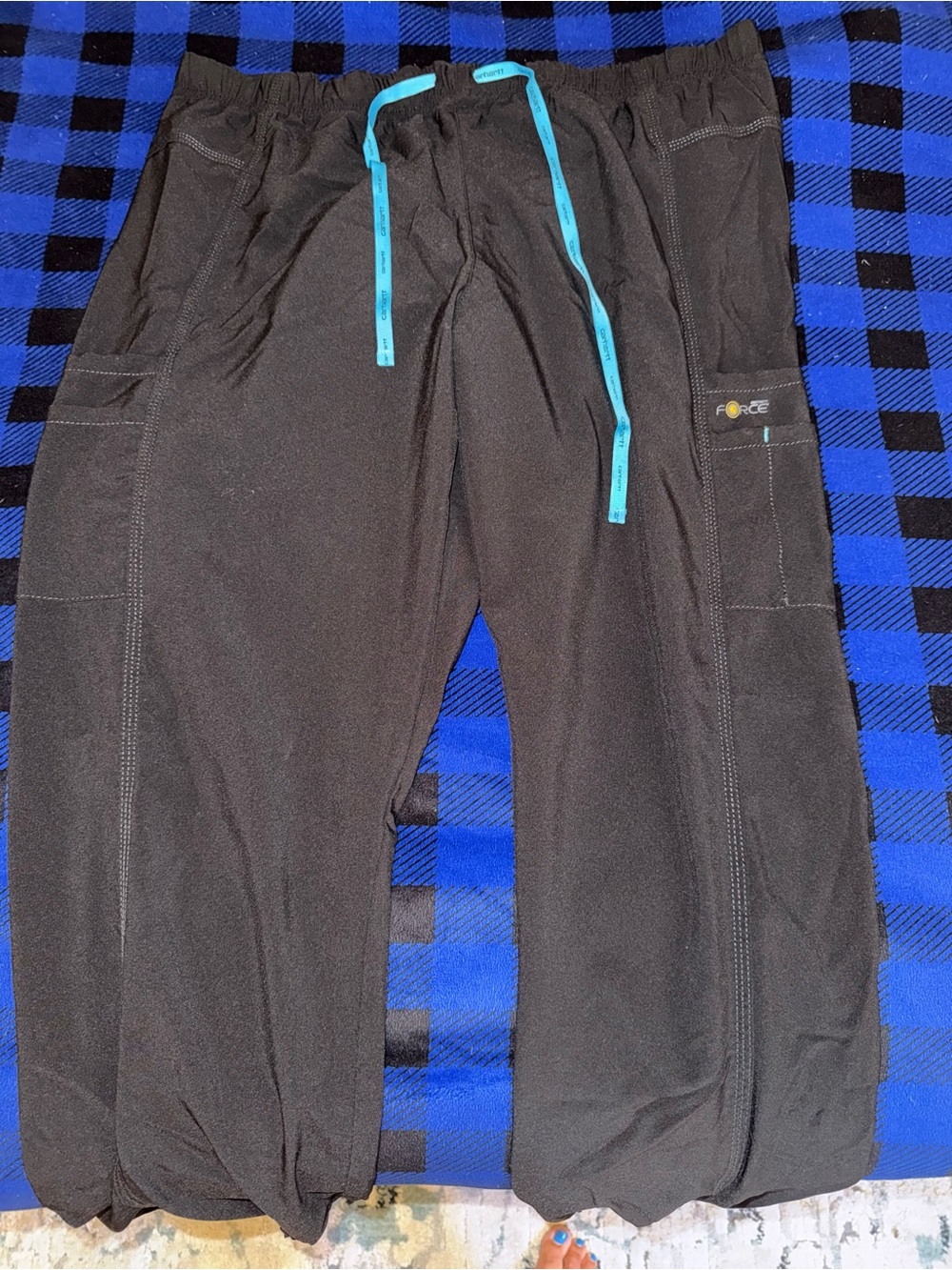 Carhartt Black Womens Scrubs with Blue Drawstring